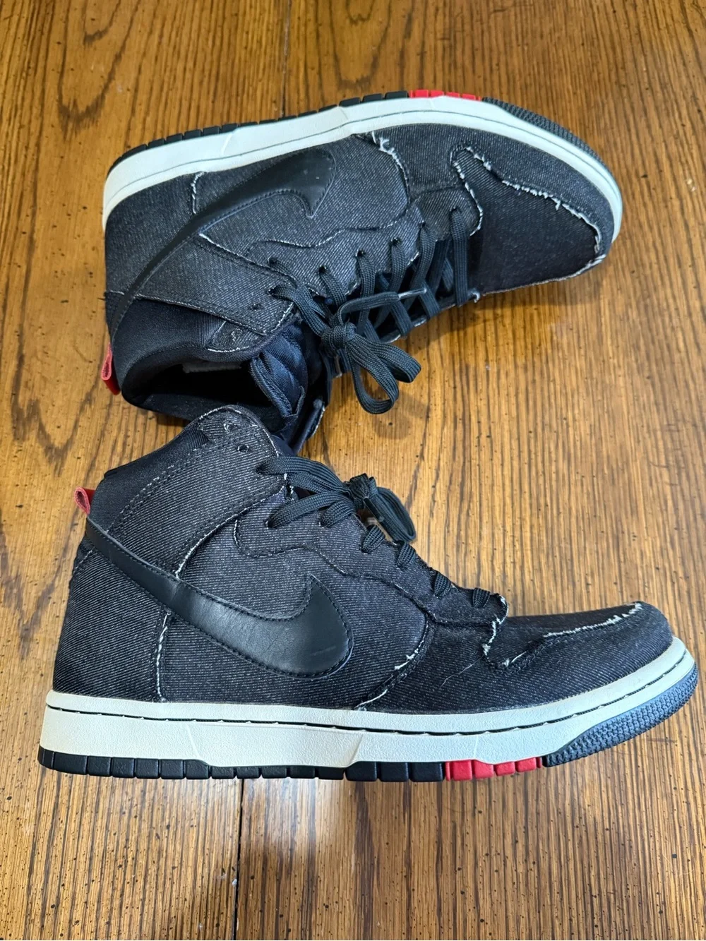 Nike dunk high comfort black denim 705434-001 ***Rare Find***